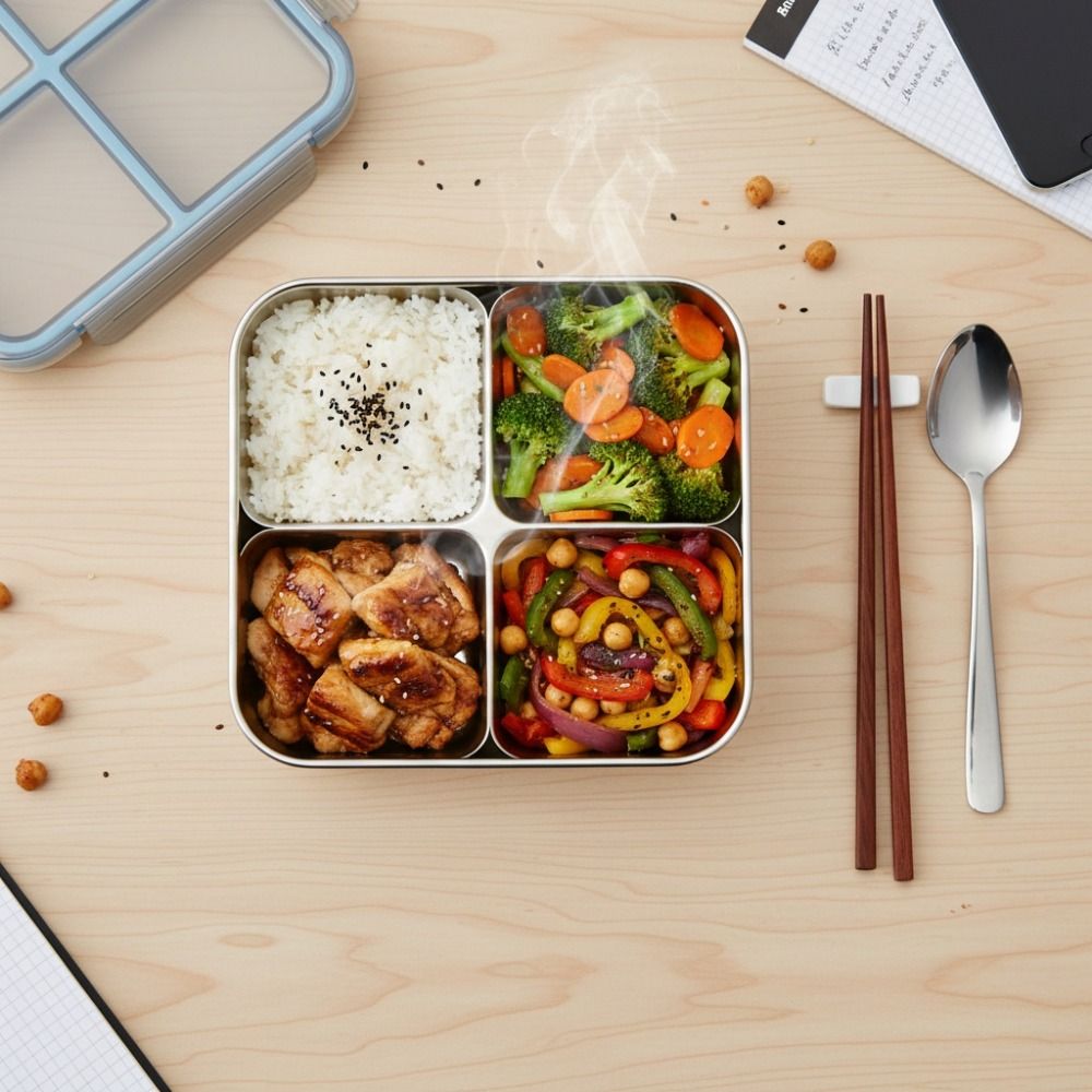 Meal Prep Lunch - صندوق غداء مربع سهل التنظيف بأربعة