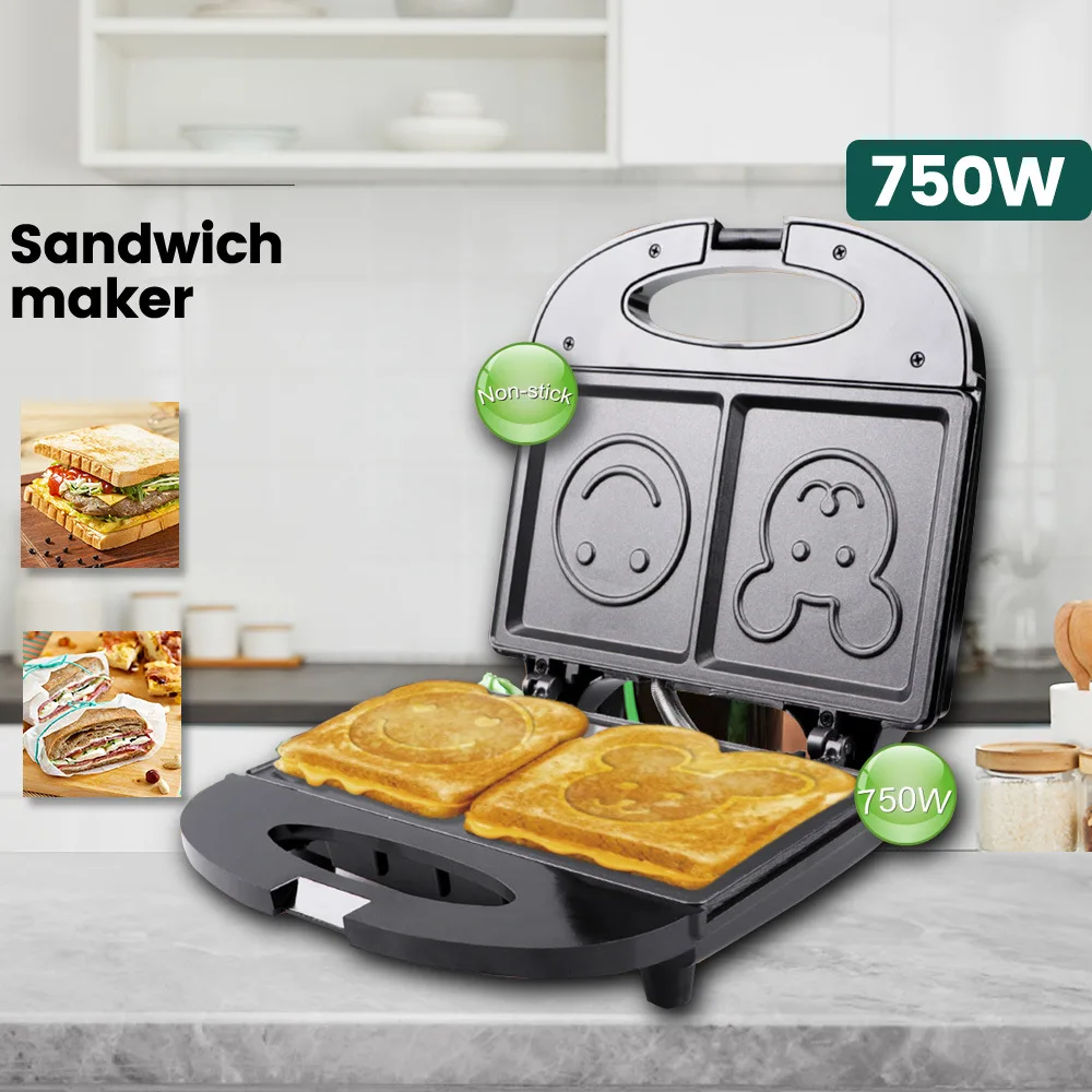 Breakfast Sandwich Press - آلة صنع الساندويتشات المنزلية بتصميم مبتسم،